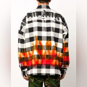 Palm Angel Check Shirt Jacket Shacket Plaid Fire Logo Button Down Long Sleeve